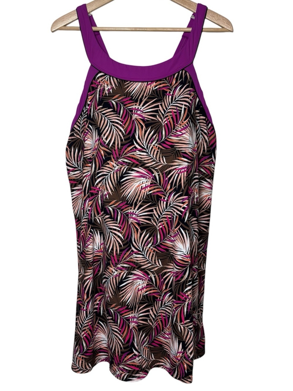 Lands End Swim Dress Swimsuit Bathing Suit 22W Women HighNeck One Piece Tropical